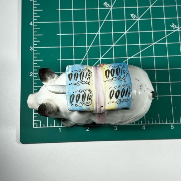 ANTIQUE PORCELAIN FIGURAL SADDLED PIG HOG CONDIMENT MUSTARD POT BANK BOX - Picture 8 of 8